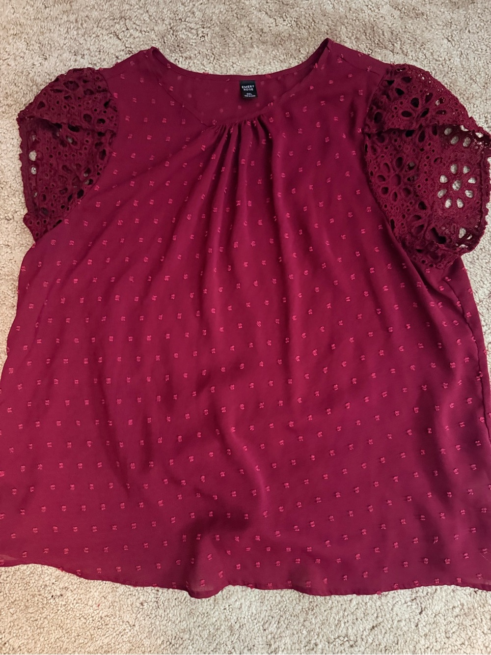 Lace Sleeve V-Neck Blouse in Burgundy